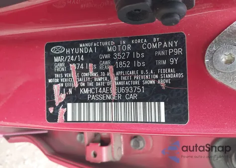 2014 Hyundai Accent Gls из США, поврежденный, VIN KMHCT4AE9EU693751